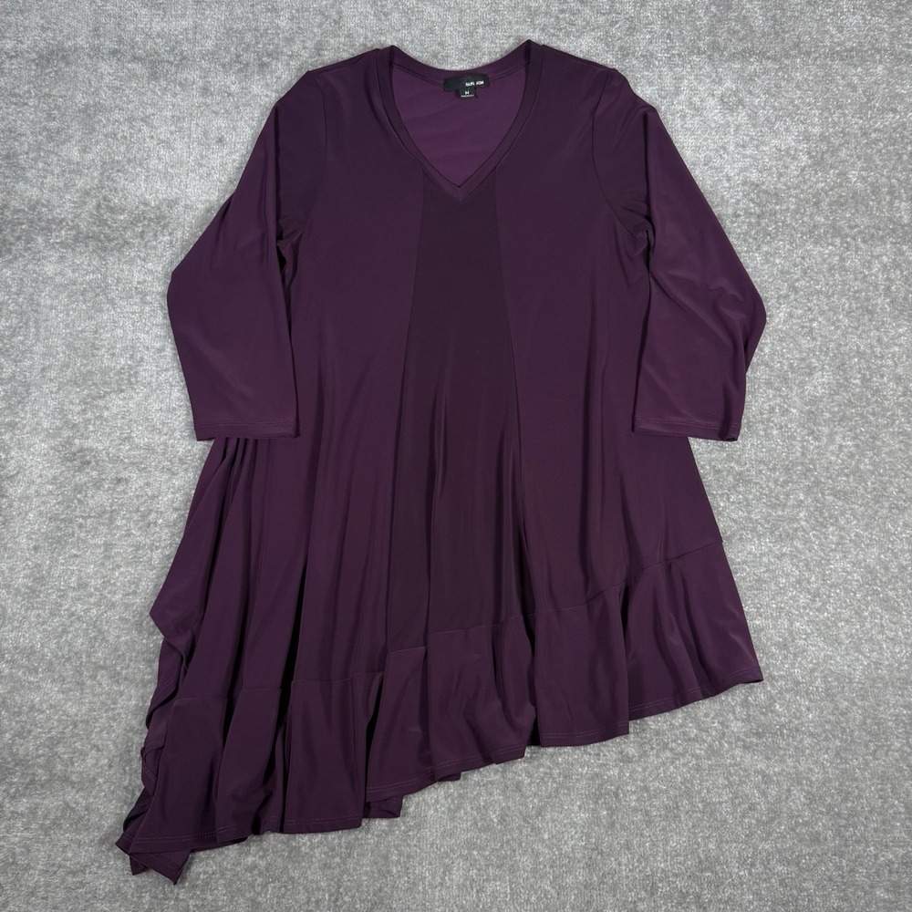 Sun Kim Tunic Women's Medium Purple V Neck Jersey Stretch Hi Low Swing Lagenlook